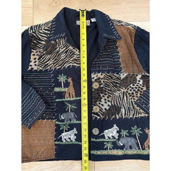 New Direction Safari Patchwork Women Jacket Embroidered African Animals Cotton M - Picture 2 of 9
